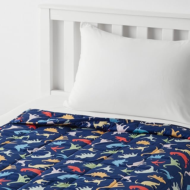 Amazon Basics Kids Cotton Weighted Blanket - 2.2 kg, 91.4 x 121 cm, Blue/Dinosaur