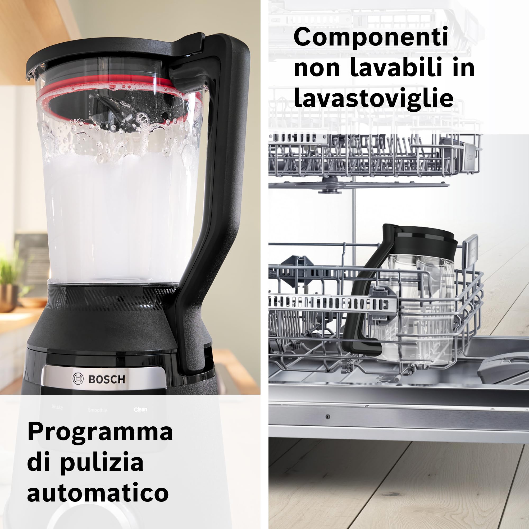 Bosch MMB6652B Frullatore, 1800 W, 6 Lame in Acciaio Inox, Caraffa 3L, Nero | Frullatore VitaPower Serie 6, Potente, 45.000 giri al min, 6 Programmi Automatici, Pulizia Automatica, Made in Europe