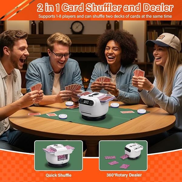 Mescolatore e distributore di carte 2 in 1,mischia carte automatico ricaricabile,mescolatore carte da gioco che ruota di 360°,distributore carte da gioco automatico per giochi come UNO e Texas Hold'em - 2