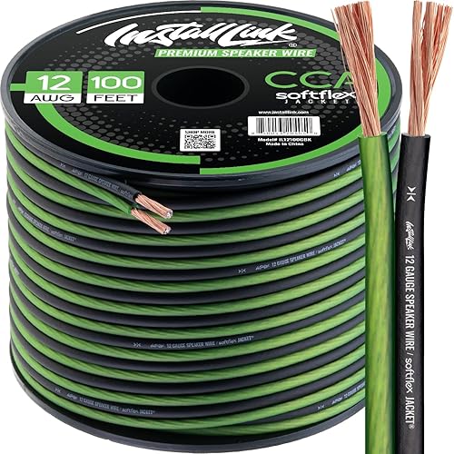 Install Link Cable de cable de altavoz de calibre 12 AWG (100 pies) estéreo, automóvil o cine en casa, CCA