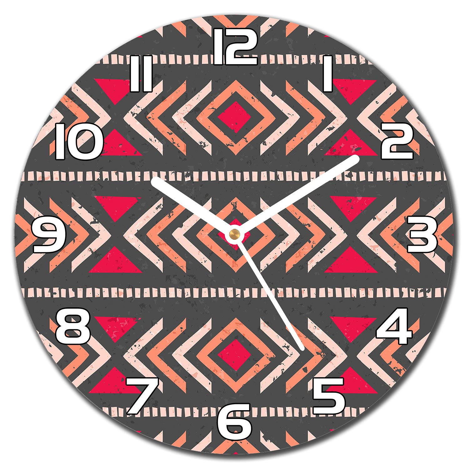 Horloge en verre cuisine salon moderne pendule murale ronde 30 cm design ethnique