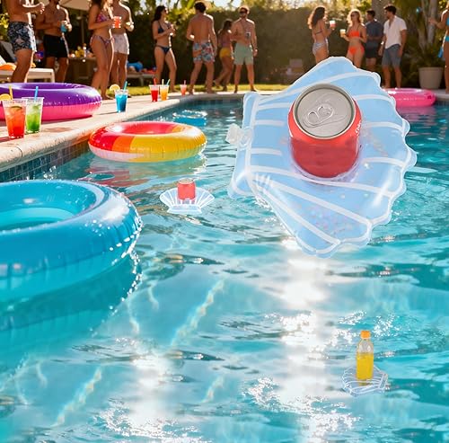 Miniatura 6 de Soporte para bebidas inflable para playa, portavasos flotante, bandeja enfriadora flotante, suministros de fiesta en la piscina con bomba de aire,