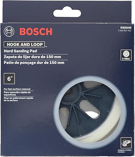 Miniatura 4 de BOSCH RS6046 Almohadilla de respaldo de lijadora de gancho y bucle duro de 6 pulgadas para lijado plano sin ranuras y extracción rápida