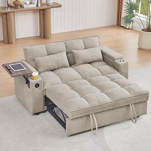 Miniatura 80 de sofá cama de terciopelo de 58 pulgadas, convertible 3 en 1 con bolsa de almacenamiento y respaldo ajustable, perfecto para espacios pequeños, sala 7