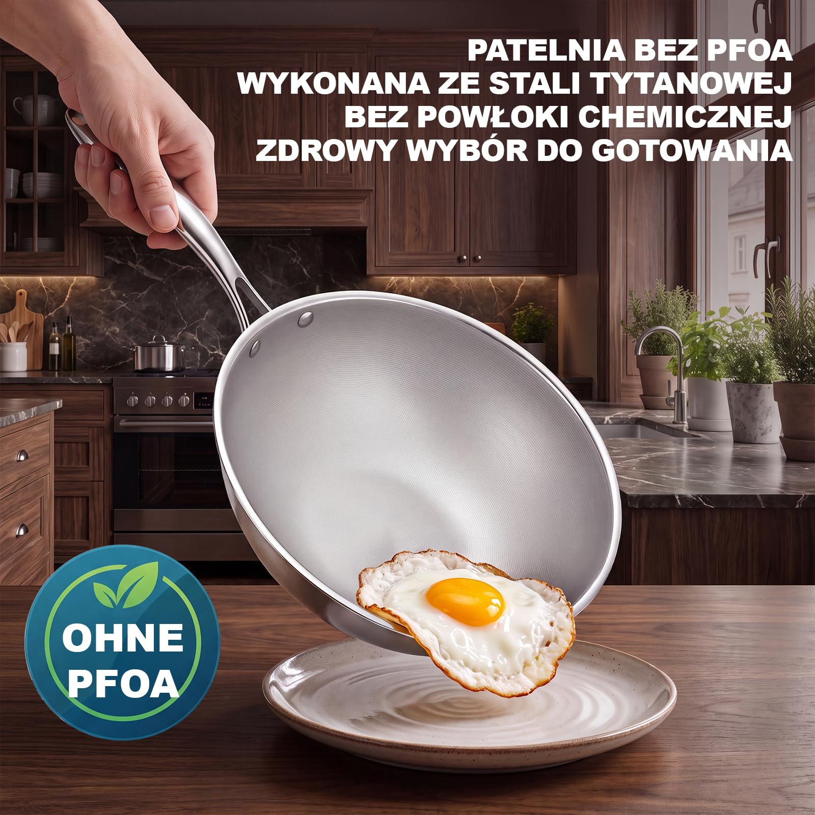SSGP Tytanowa Patelnia Wok 28cm — nie zawiera PFOA | Łatwe w czyszczeniu, odporne na rdzę, nadają się do wszystkich rodzajów kuchenek, nieprzywierające, z pokrywką