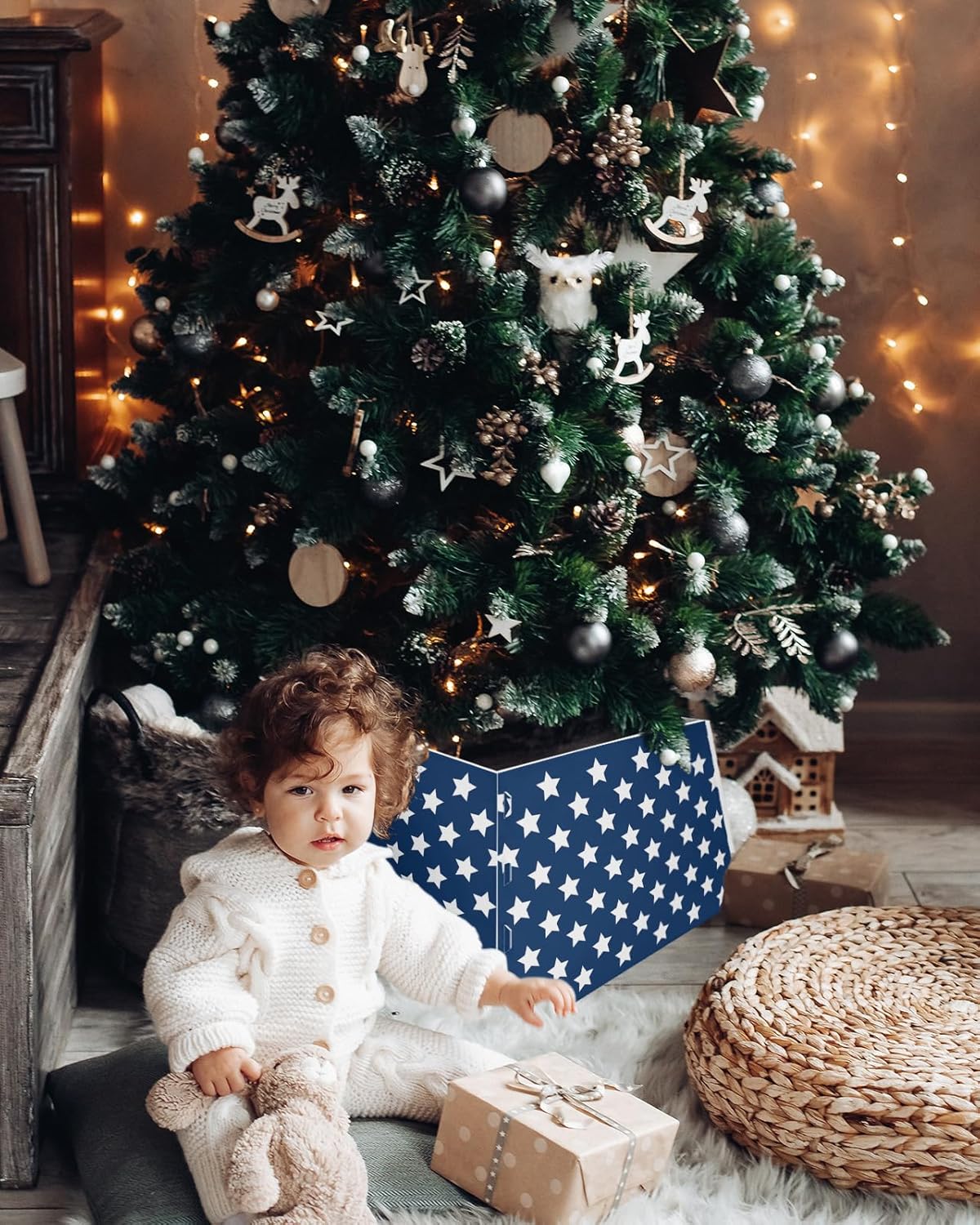 Christmas Tree Collar 6-PCS14.5"x 10", Christmas Tree Ring Independence Day Flag Day Blue Stars Pentagram Freedom Christmas Tree Stands Skirts Base Covers for Xmas Holiday Home Decor