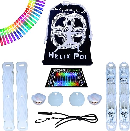 Miniatura 1 de HelixPoi - Juego Helix Poi con asas LED UltraKnob - Más de 70 modos y patrones de color brillante - Luces LED Poi Glow Stick con fundas suaves y