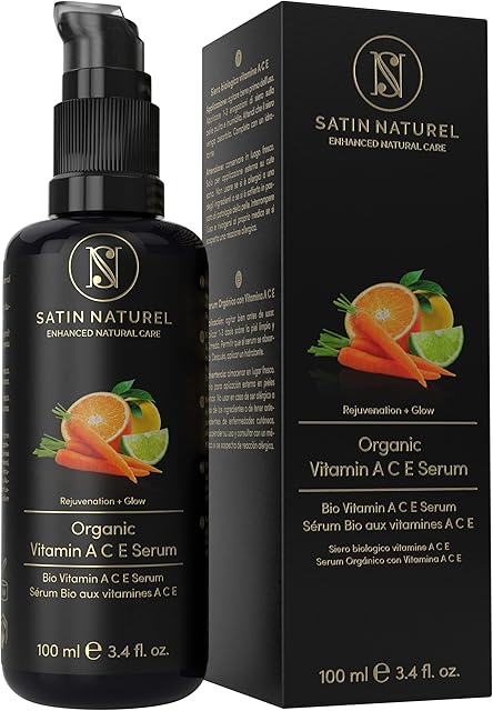 Organic Vitamin A,C,E Serum for Face 100 ml  with Hyaluronic Acid and Aloe Vera - Hydrating Vitamin C Serum - Face care for all Types of Skins - Clean Beauty and Vegan  Satin Naturel