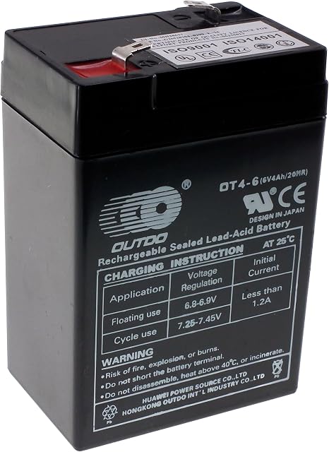 6V 4Ah Rechargeable Sealed Lead Acid Battery. Ideal for ride on toys, torches, alarm systems, UPS & many more