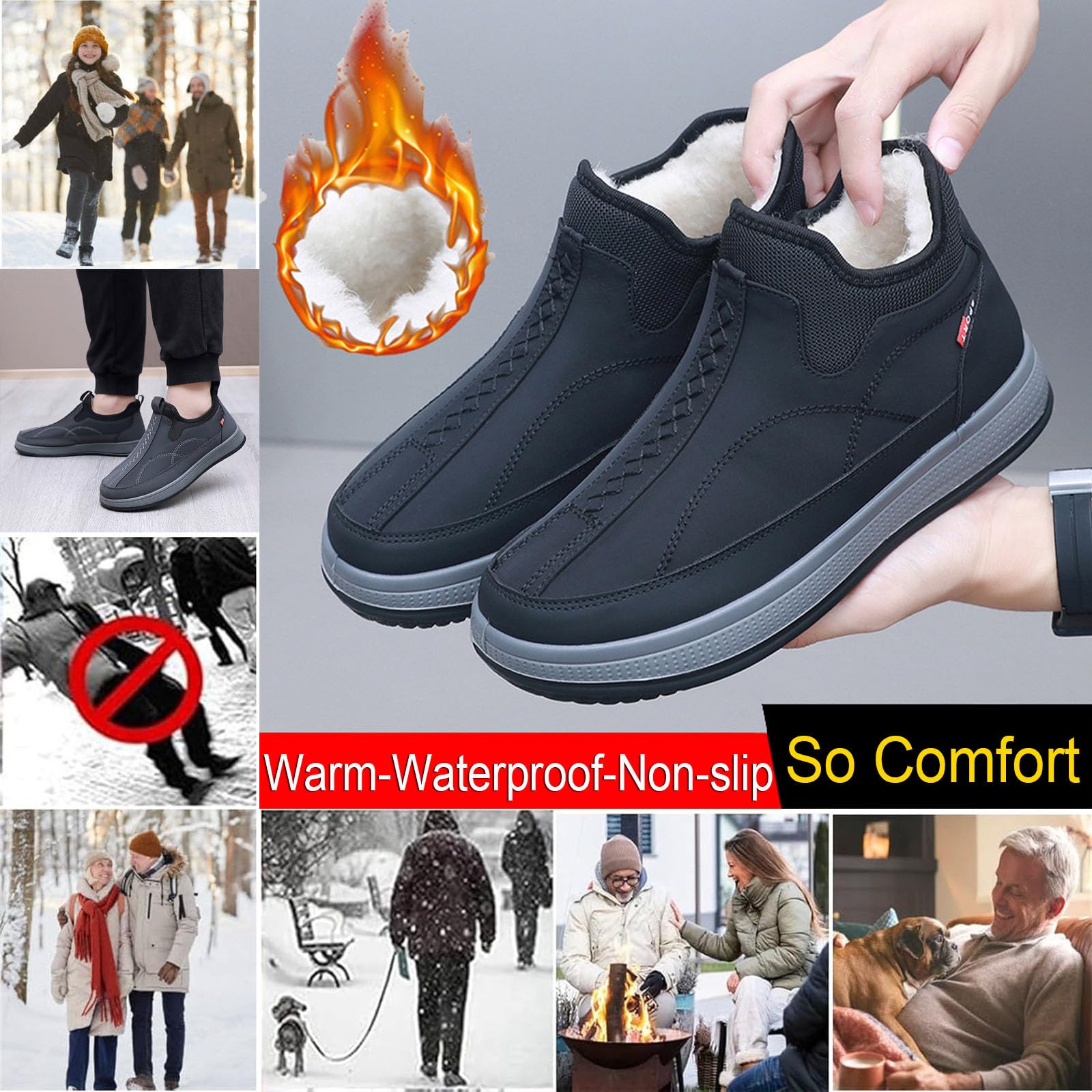 Wasserdichte Schneestiefel für Herren, ultraleicht, wasserdicht, Winterschuhe für bequeme Spaziergänge bei kaltem Wetter, warmer Schlupfschuh
