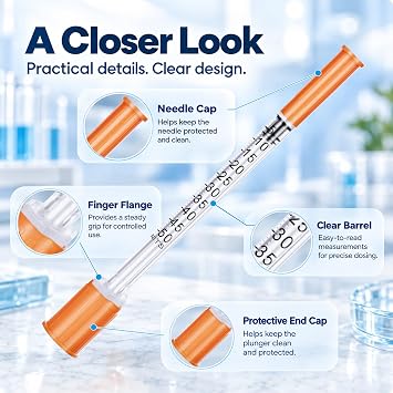 0.5ml Syringes 31G 5/16 8mm Needle U-100 Disposable Lab Syringe, 100 Pack