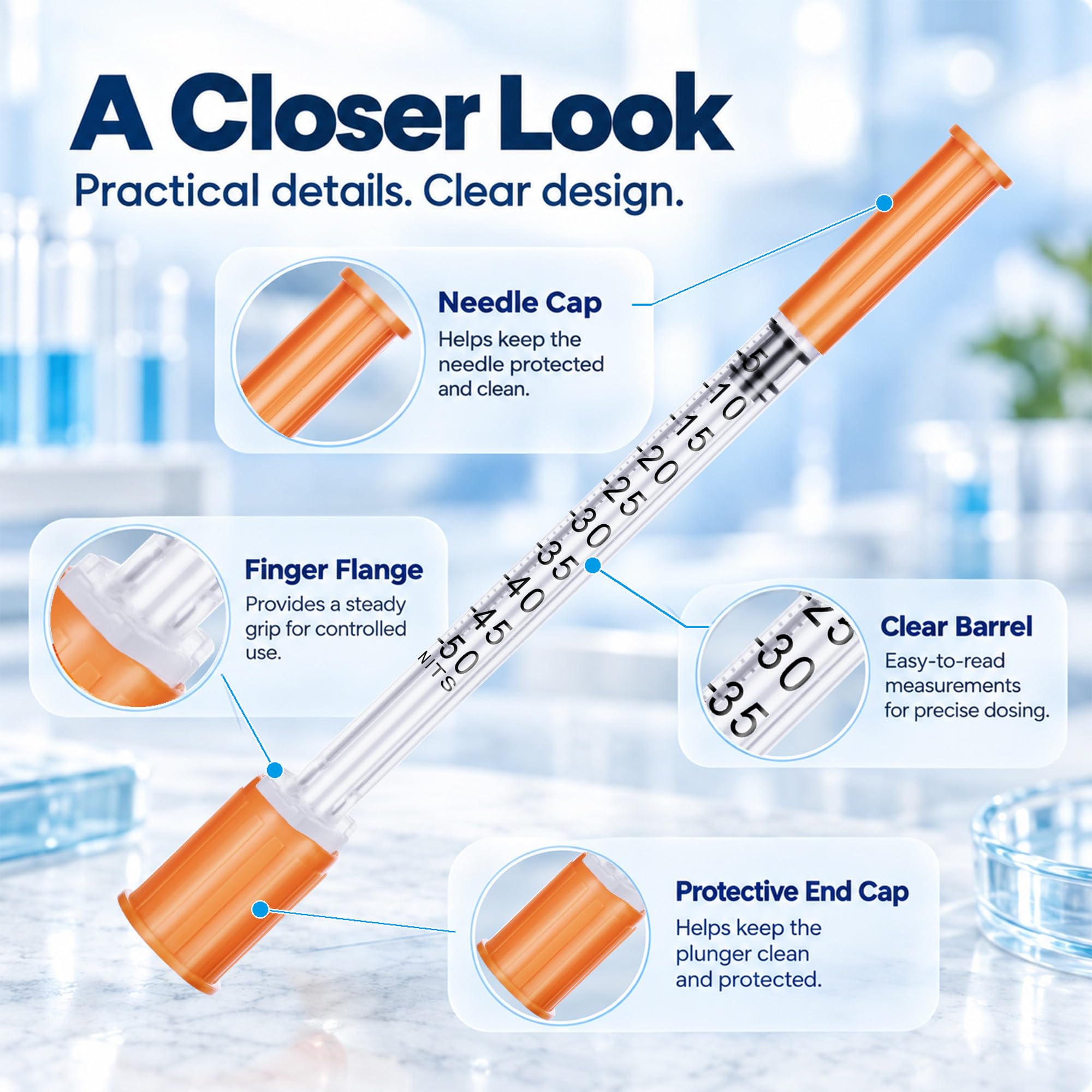 0.5ml Syringes 30G 5/16" 8mm Needle U-100 Disposable Lab Syringe, 100 Pack — Amazon image 2