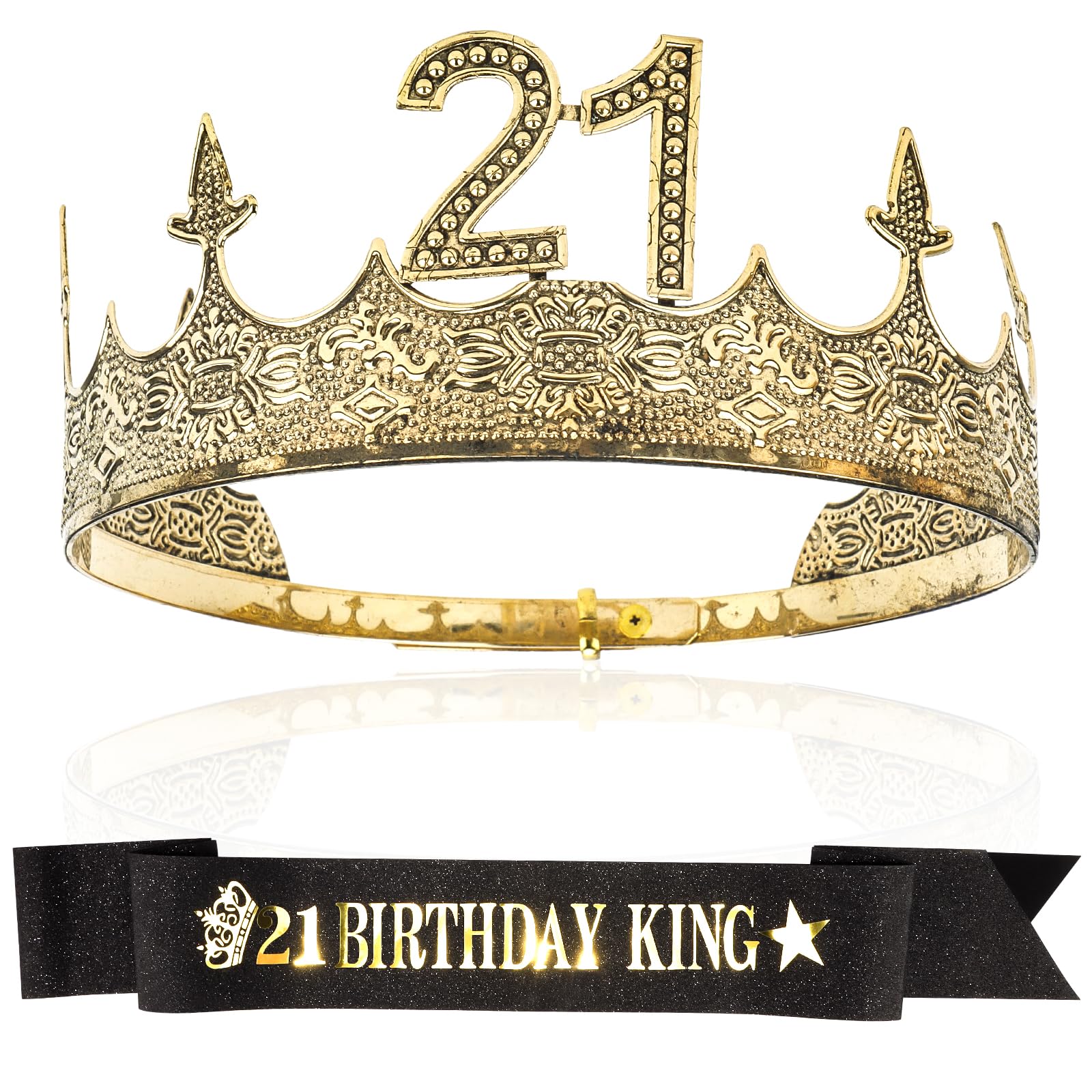 Hapdoo 21st Birthday Decorations Set for Men - 21st Birthday Gifts for Him 21st Birthday King Crown and Sash, Happy 21st Birthday Party Favors Mens 21st Birthday Gift Ideas