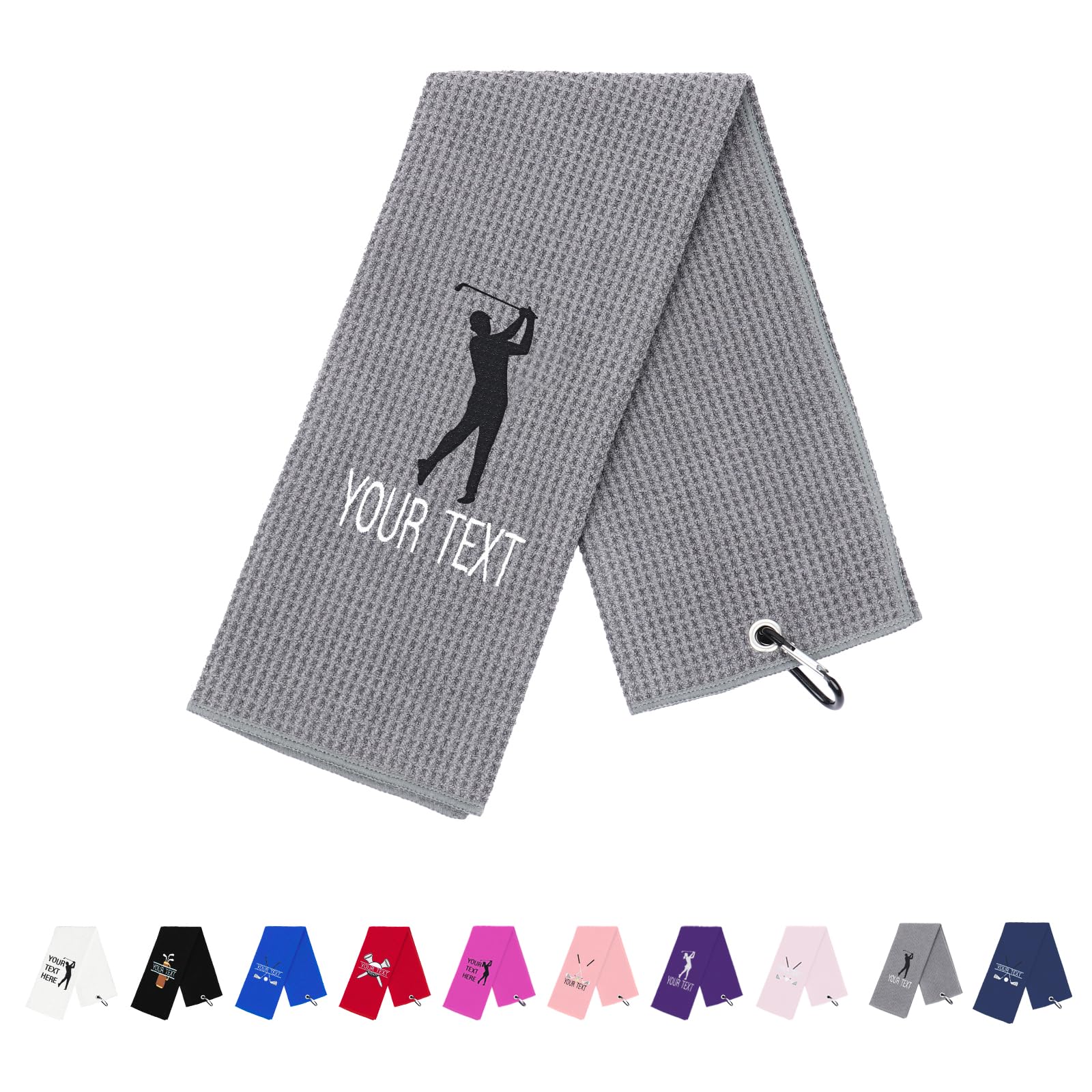 NGTSFLY Personalised Embroidered Golf Towels Funny Golf Towel Gifts for Men Women Grey Golf Ball Towel for Golf Bag with Clip Golf Club Waffle Weave