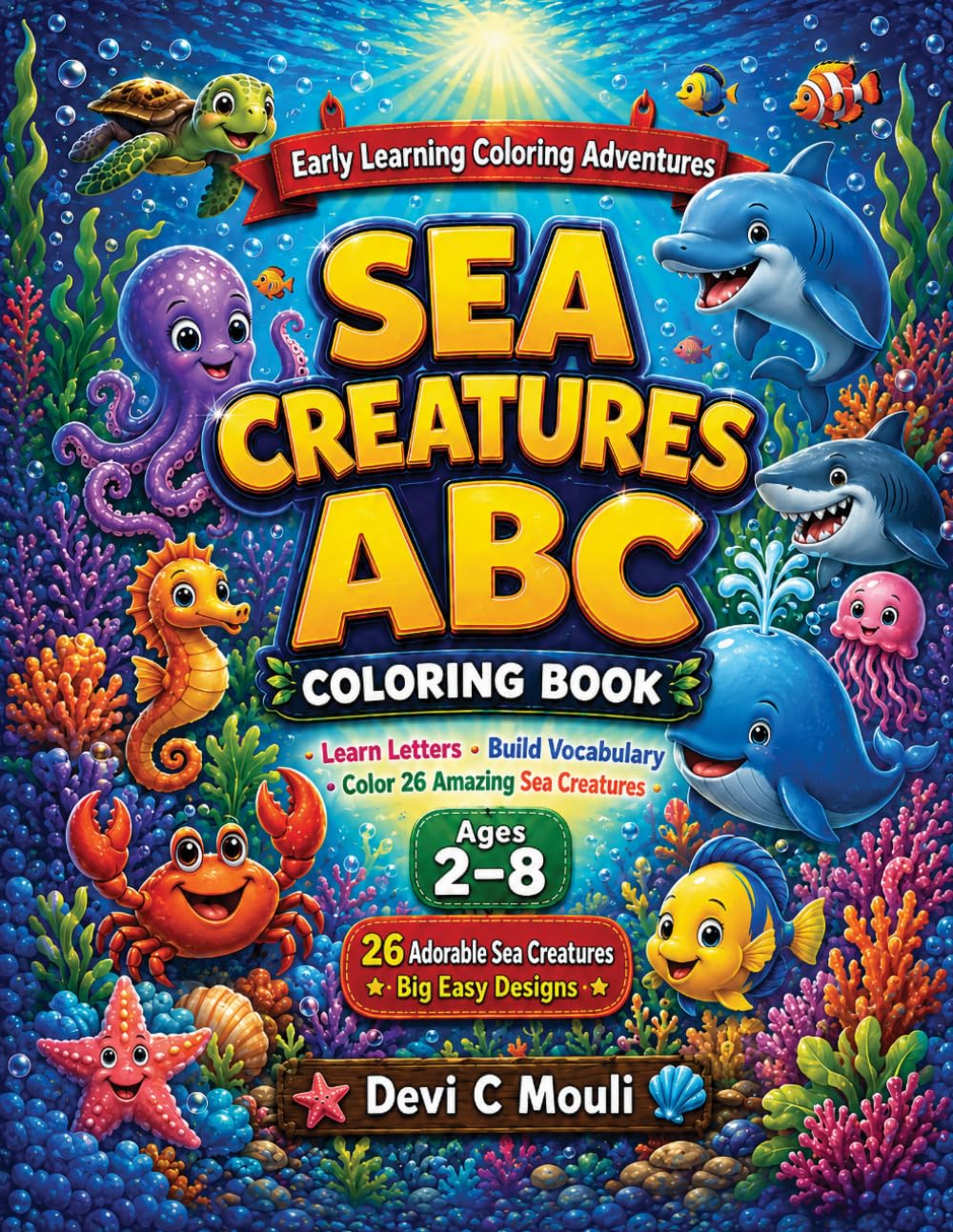 Sea Creatures ABC Coloring Book: Learn the Alphabet with Sharks, Dolphins, Whales & More! Fun Coloring Pages for Toddlers (ABC Coloring Book Series)