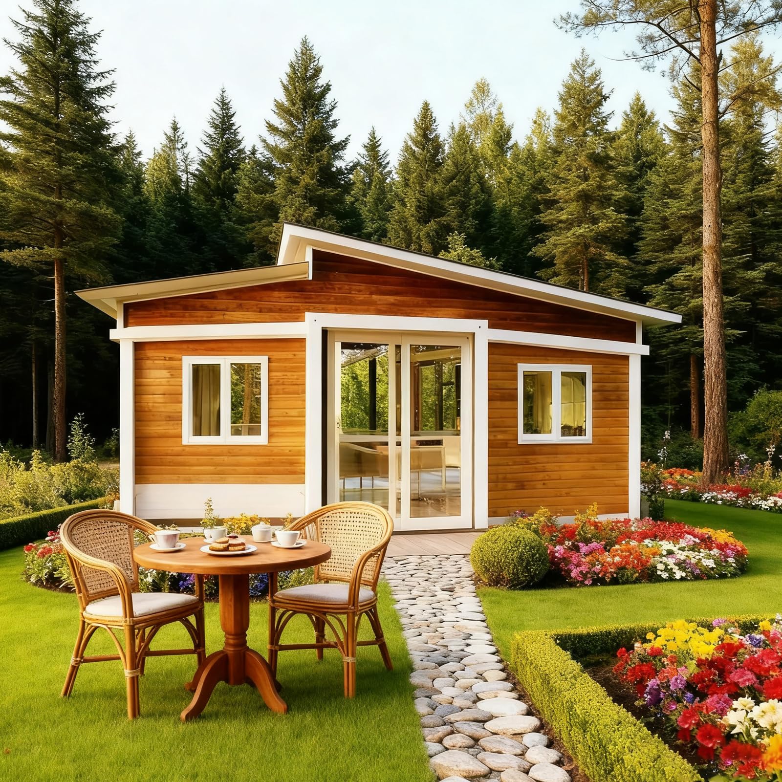 Prefab Tiny Home Foldable 20ft 2 Bedroom Luxury Prefab Tiny House with Full Bathroom & Kitchen, Prefabricated Modular Container House to Live in for Adult,Mobile Home for Vacation Villa & Garden Cabin