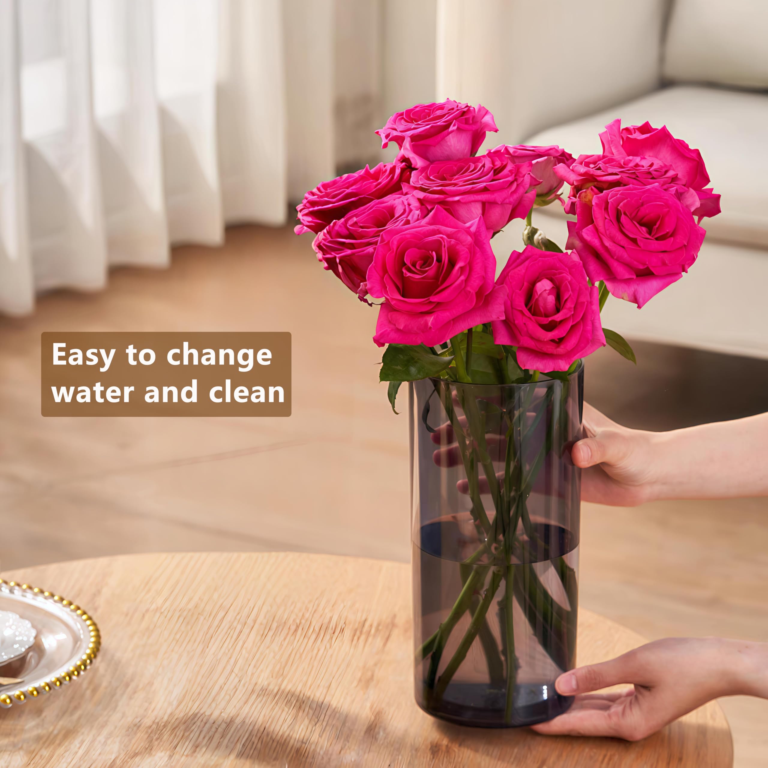 Koelaa Kristalheldere Grijze Acryl Vaas - Onbreekbare Lichtgewicht Cilindrische Bloemenvaas met Modern Design voor Woonkamer, Slaapkamer & Badkamer - Decoratieve Moderne Vaas - 10x30cm Koelaa Kristalheldere Grijze Acryl Vaas - Onbreekbare Lichtgewicht Cilindrische Bloemenvaas met Modern Design voor Woonkamer, Slaapkamer & Badkamer - Decoratieve Moderne Vaas - 10x30cm