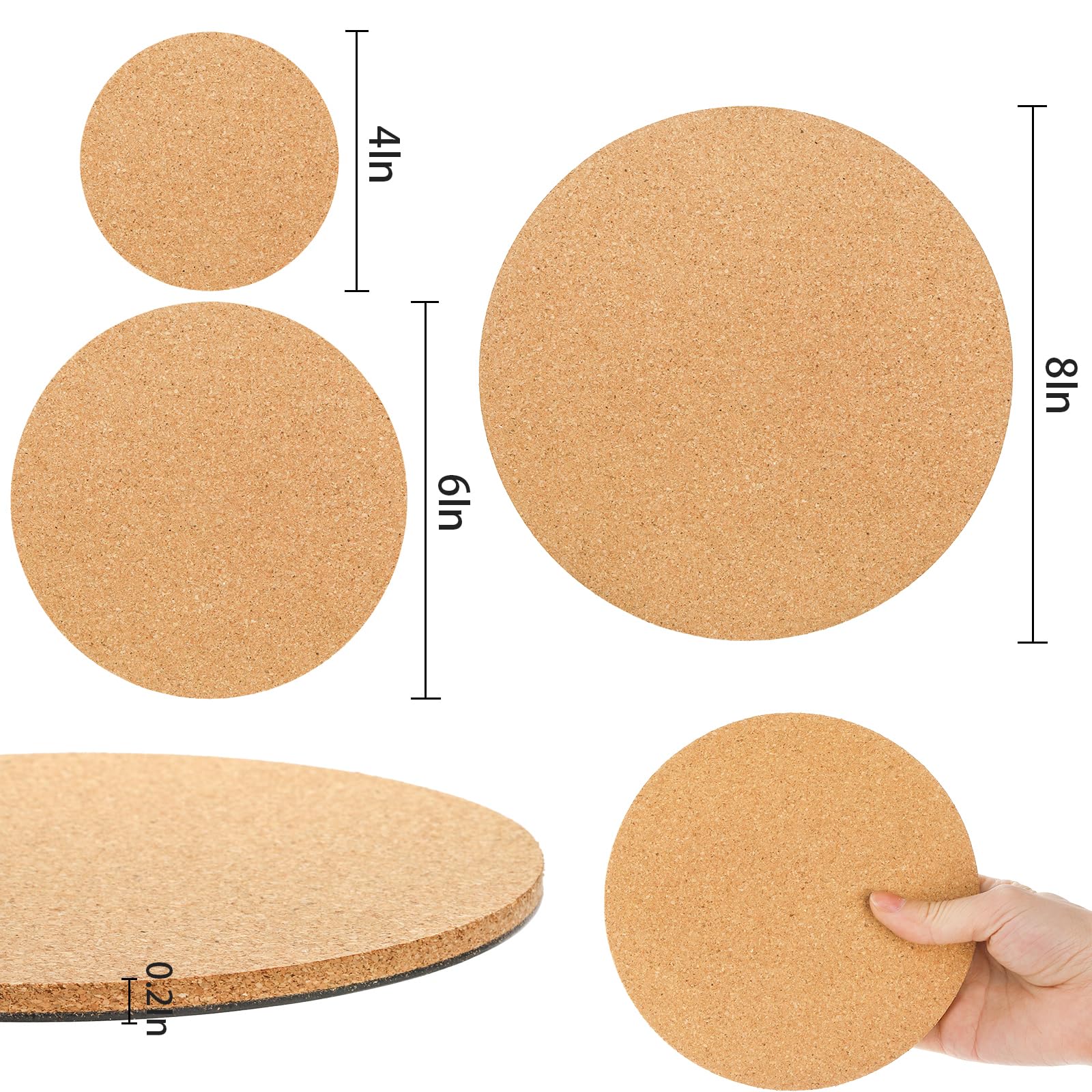WUWEOT 18 Pack Cork Plant Coasters, 4/6/8 Inch Round Plant Mat Bulk, 0.2" Thick Soft Cork Trivet for Garden Courtyard - Image 2