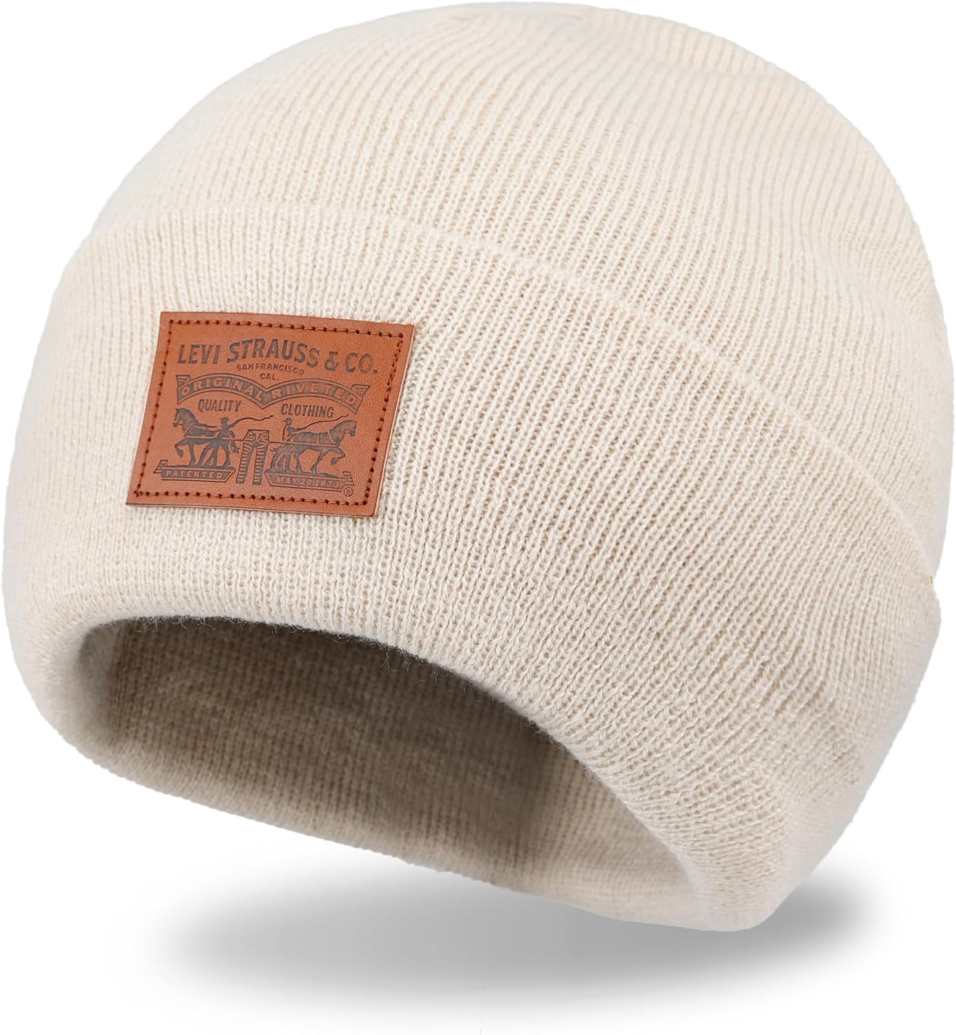Levi’s All Season Comfy Leather Logo Patch Cuffed Hero Beanie Levi’s All Season Comfy Leather Logo Patch Cuffed Hero Beanie