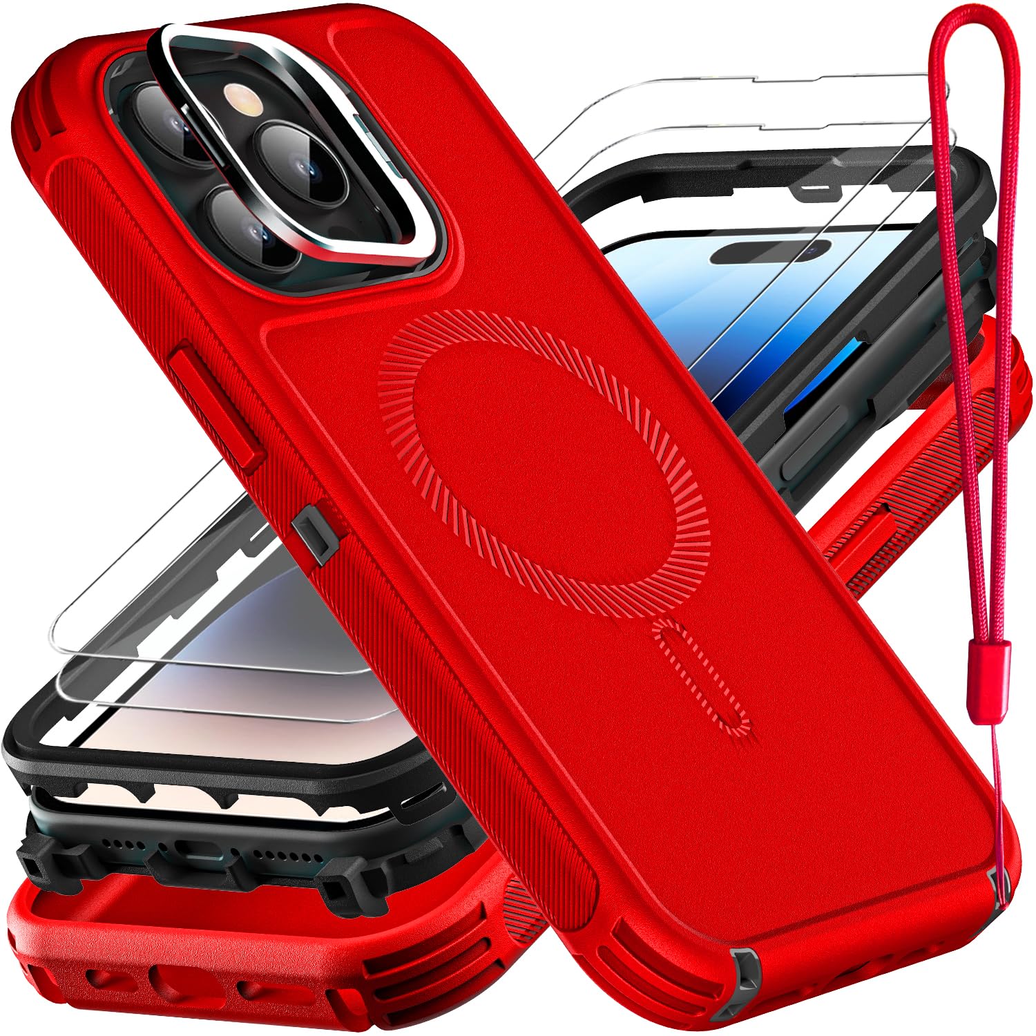 Coque iPhone 14 Pro Max de qualité militaire antichoc rouge noire - 8