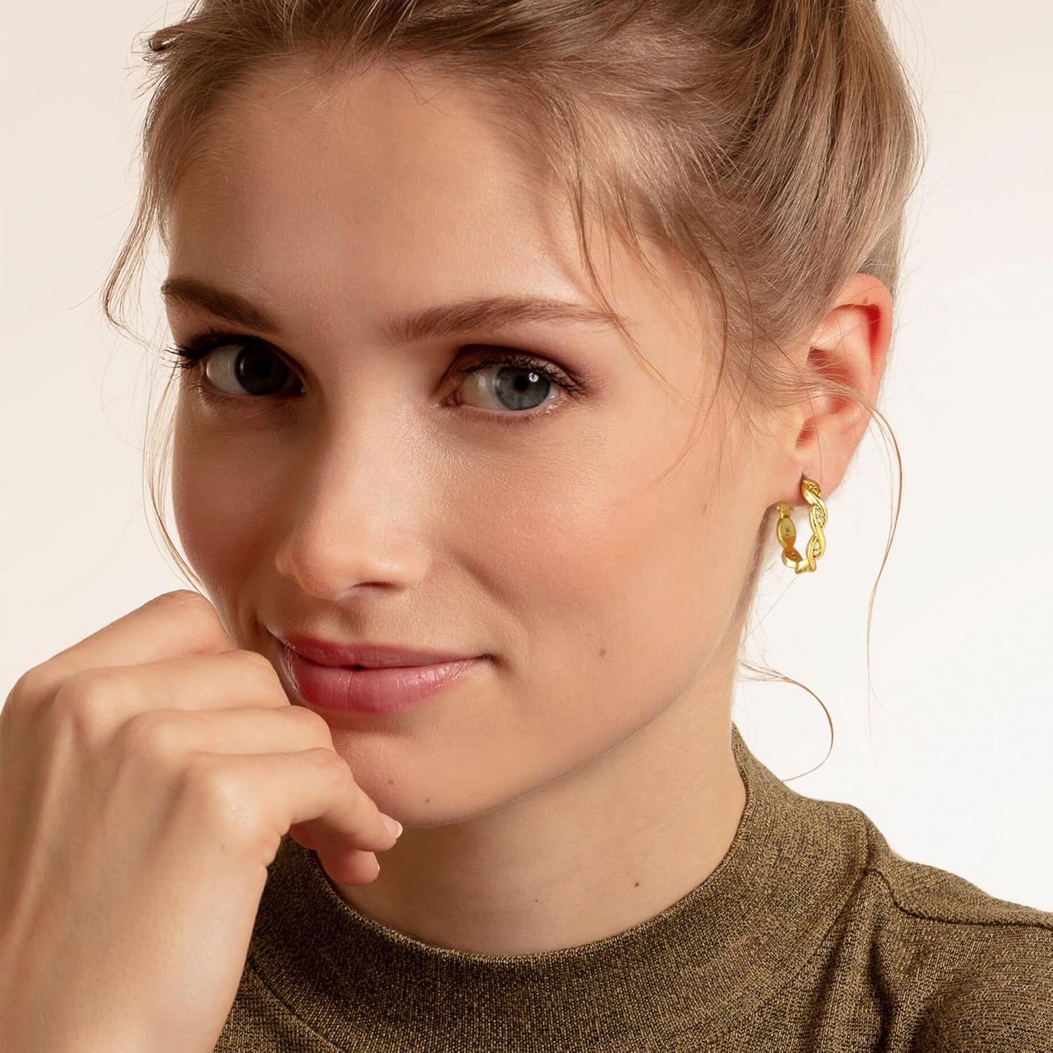 RANKEEF Large Twisted Hoop Earrings for Women with Shiny Cubic Zirconia Hypoallergenic 925 Sterling Silver Post Forever Love Hoops Trendy 3D Laser-Cut Sturdy Lightweight Big Twisted Gold Hoops - Image 2