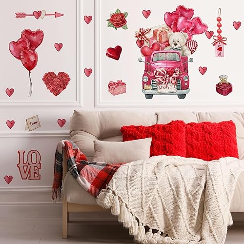 Miniatura 2 de Calcomanías de pared de amor para el día de San Valentín calcomanías de pared de globo rojo para ventana anillos de diamante rosa calcomanías