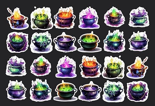 Calcomanías de caldero. Juego de 24 calcomanías de Halloween, impermeables, calcomanías de diario, calcomanías troqueladas. Calcomanías de poción,