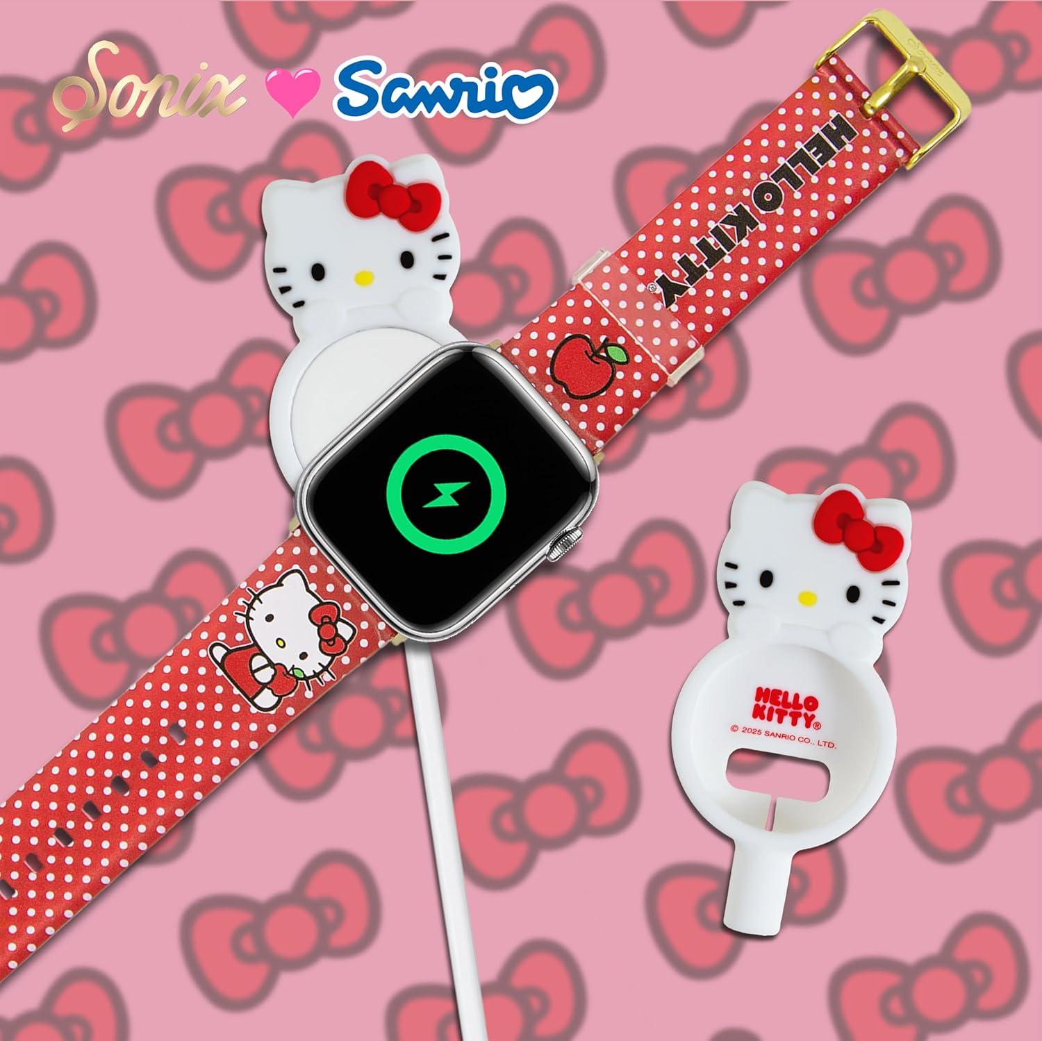 Sonix x Sanrio Apple Watch Charger Cover | Silicone Smartwatch Charging Cable Case, Dock Holder for Apple Watch | Hello Kitty
