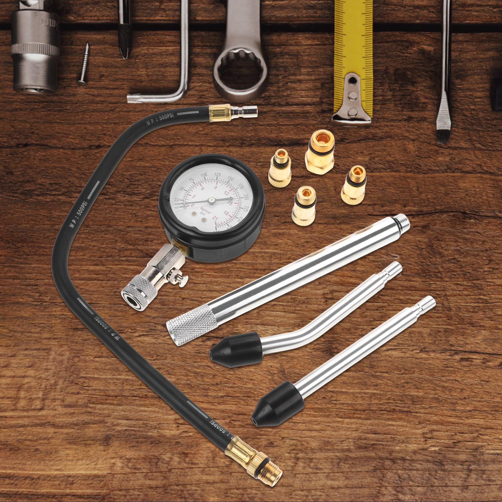 VALICLUD Kit Medidor de Compresión de Cilindros para Automóviles y Motocicletas, Manómetro Doble Uso Varilla Alargada, Herramienta de Prueba Precisa para Motores Pequeños y Reparaciones