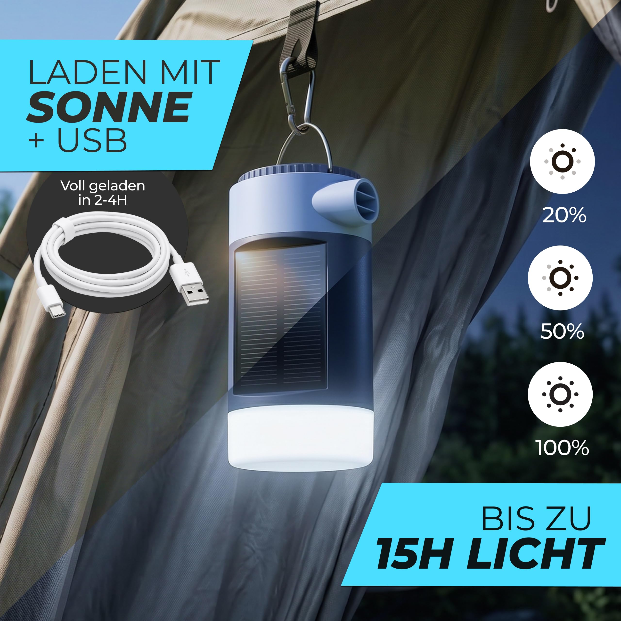 LEBENLANG 3-in-1 Elektro-Luftpumpe Mit Akku – 4,5 KPa, 4000 MAh, Solar & USB-C – Für Zelt, Luftmatratze & Schlauchboot