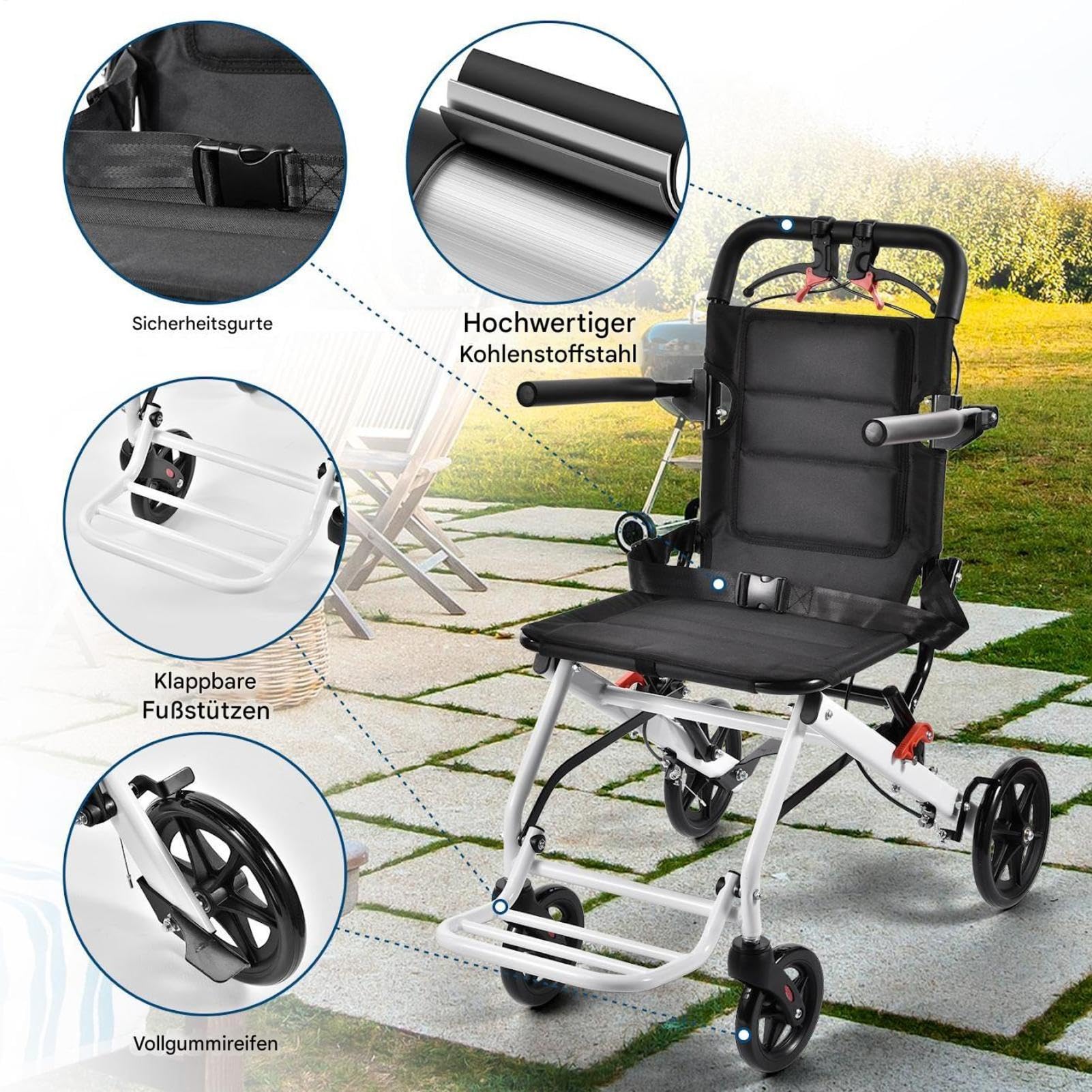 Silla de ruedas ultraligera 8,2 kg plegable – Silla de ruedas portátil para personas mayores, adultos y discapacitados, silla de ruedas de viaje con freno de mano, soporta 100 kg, ayuda para la