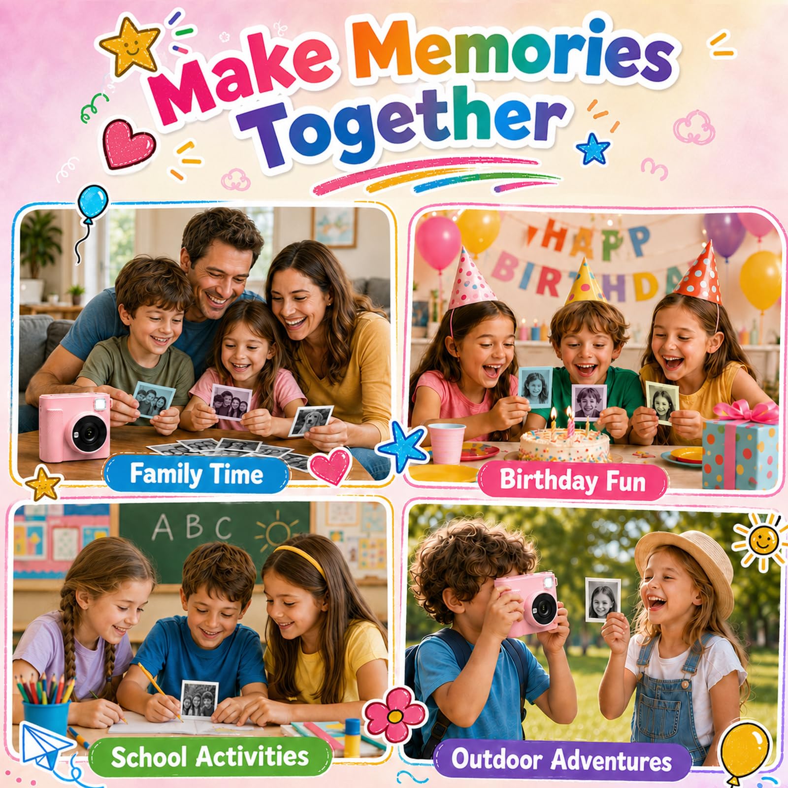 23 Rollos Papel Térmico para Cámara Infantil, 20 Blancos + 3 Colores (Rosa, Azul, Amarillo), Rollo Papel Cámara Fotos Infantil Instantánea, Fácil de Recargar, 5.7 x 2.5 cm