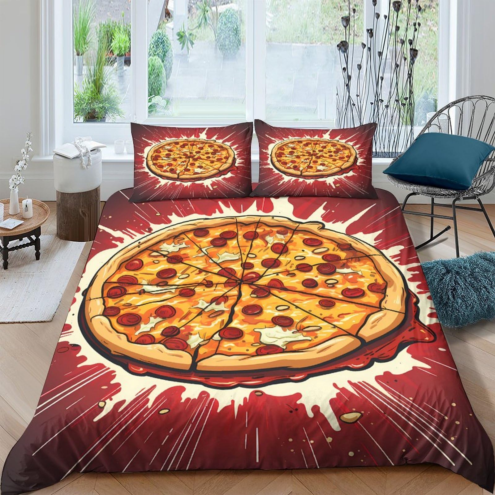 Ctjqhvkz Style-4 3D Printed Pizza Graphic Fitted Sheet Microfiber Fun Bedroom Decor Pepperoni Illustration Mattress Cover Single（135X200cm）