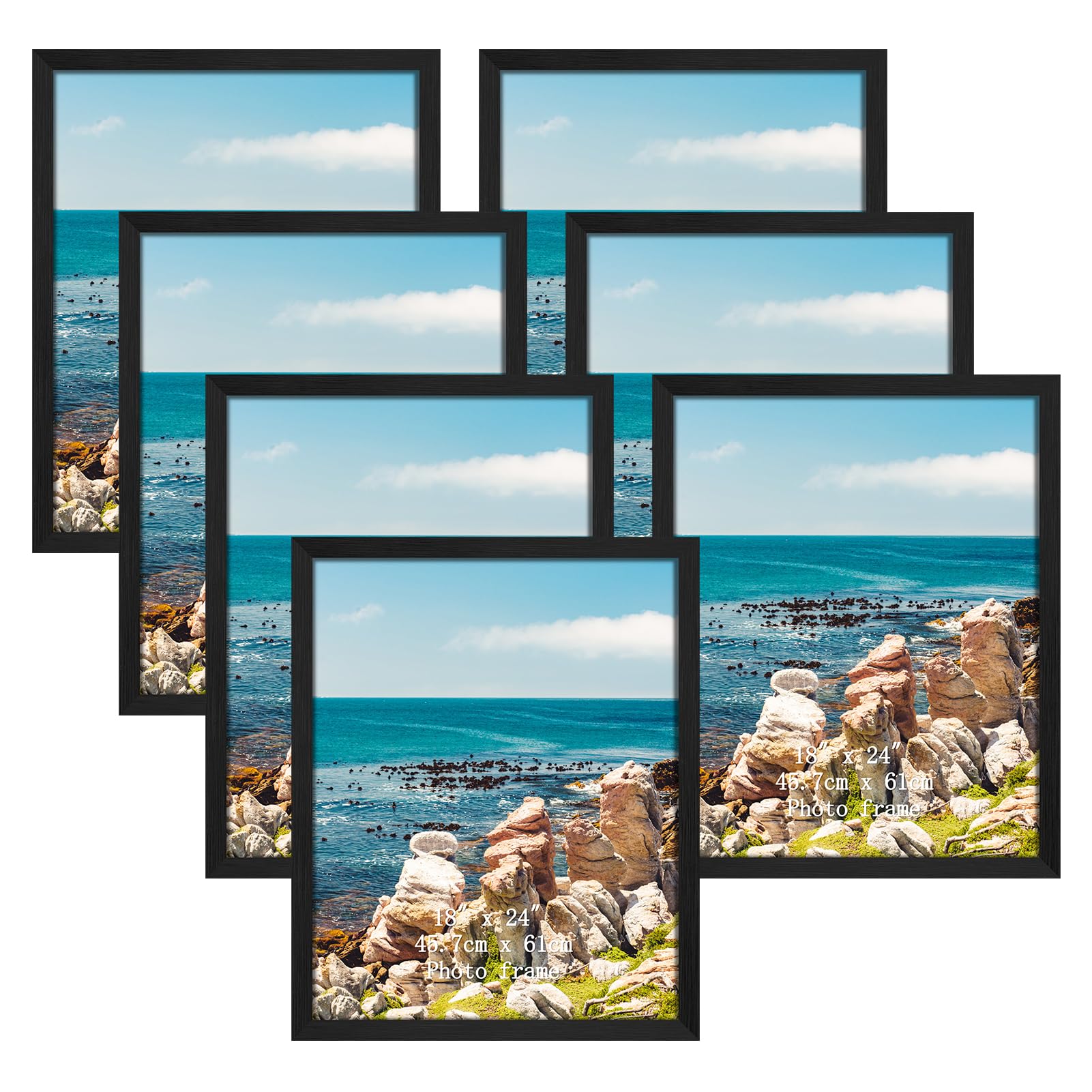18x24 picture frame set of 7, large black 18 by 24 poster frames for horizontal or vertical wall mounting