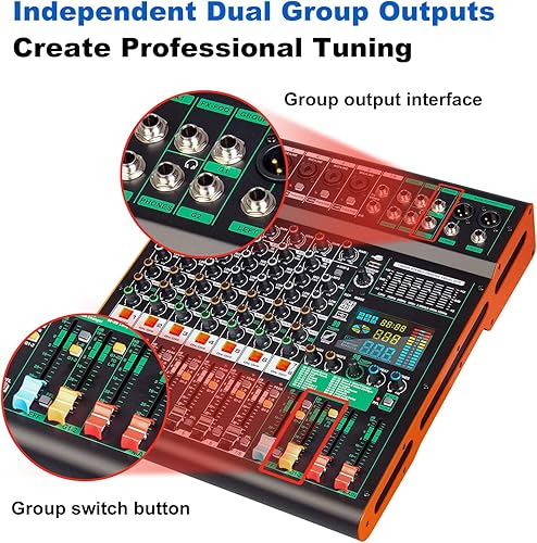 Miniatura 6 de Depusheng Mezclador de audio DJ profesional TG8 entrada de 8 canales y salida de grupo dual con chip de reverberación dps de 99 bits grabación USB
