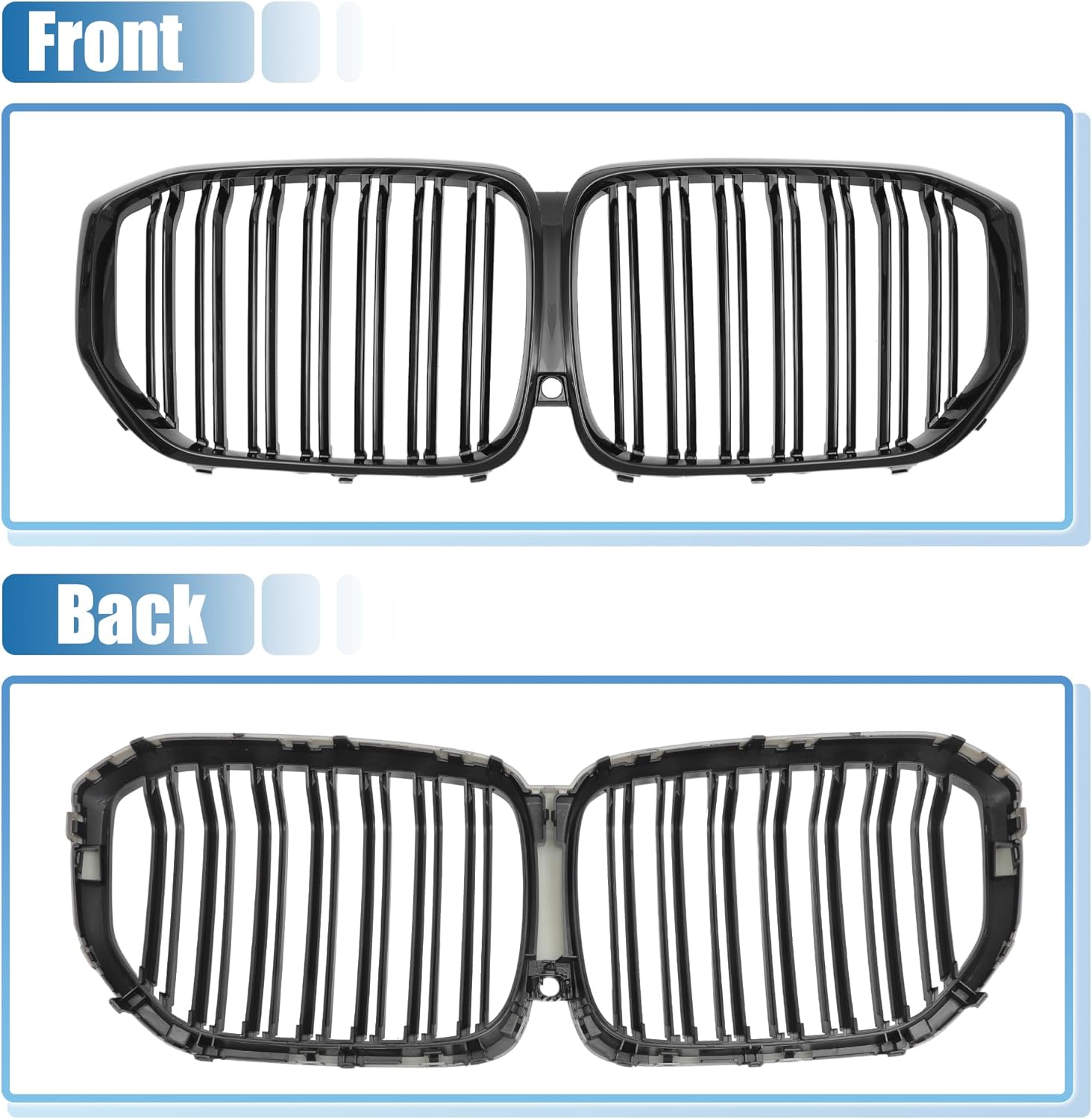 X AUTOHAUX Front Hood Bumper Grille Grill for BMW X5 G05 2020-2023 No.51137454890/51137454888 Front Bumper Kidney Grille Grill Double Slat Gloss Black