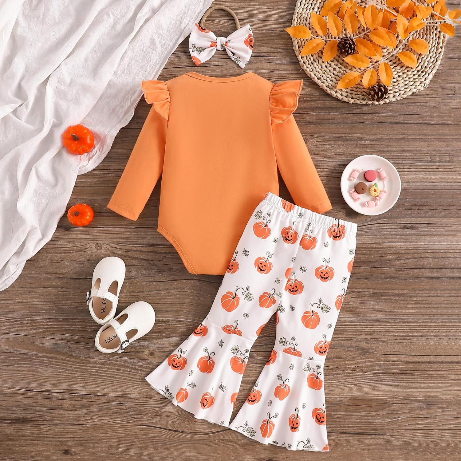 Baby Girl Halloween Outfit My First Halloween Romper Pumpkin Bell Bottoms Cute Newborn Infant Fall Winter Clothes - Image 3