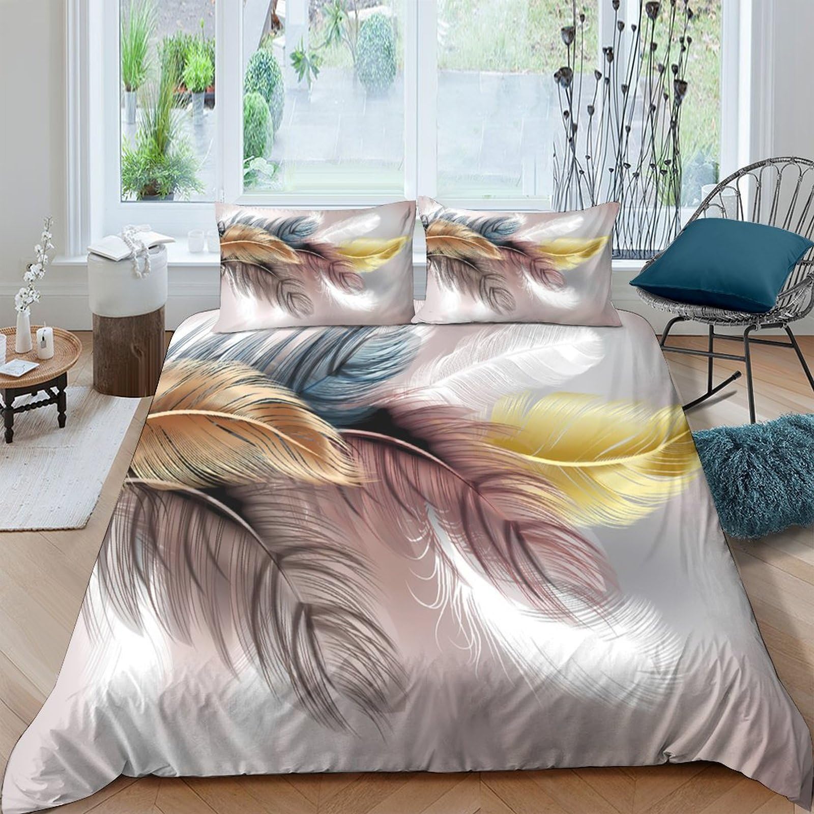 Ctjqhvkz Style-3 3D Printed Golden Feather Fitted Sheet Microfiber Soft Breathable Abstract Bed Cover For Bedroom Guestroom Decor Single（135X200cm）