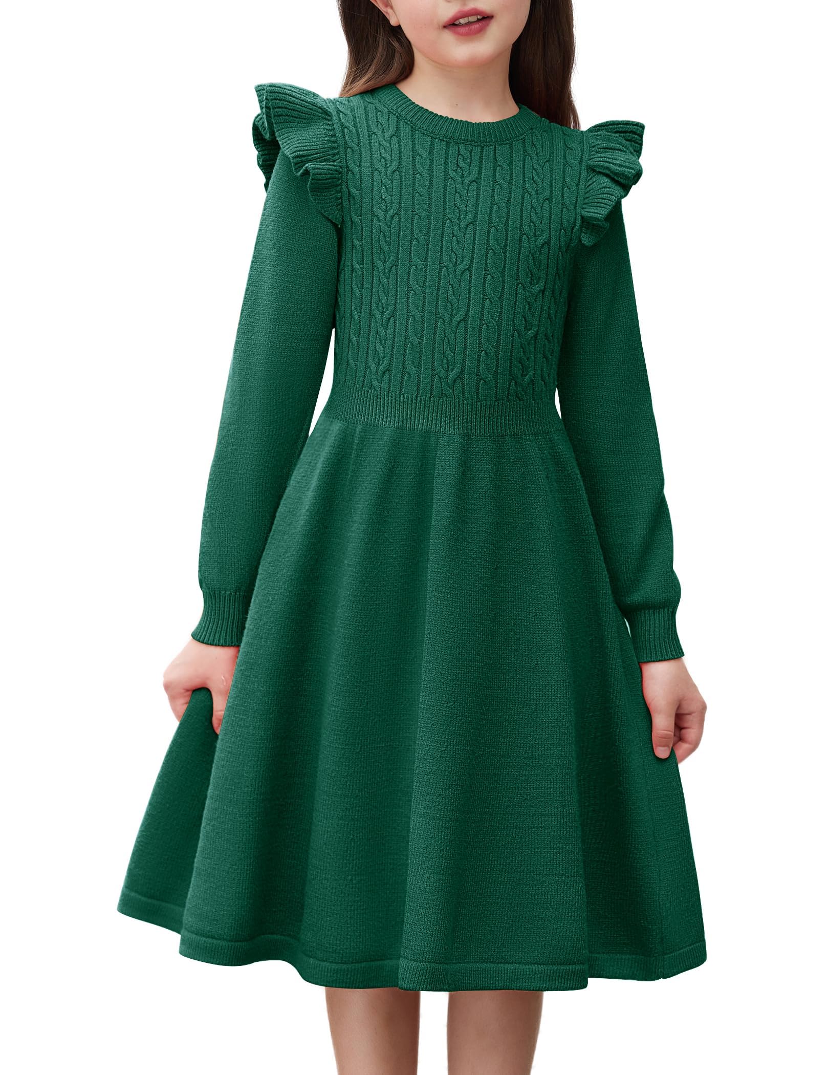 Arshiner Mädchen Pullover Kleid Strickkleid Kinder Herbstkleid Winterkleid Flatter Langarm Kleid A-Linie Einfarbig Festliches Weihnachtskleid Partykleid Freizeitkleid 5-12 Jahre