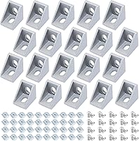 Vista 10 de Juego de 20 conectores de perfil de extrusión de aluminio de la serie 2020, 20 soportes de esquina, con 40 tuercas en T y tornillo hexagonal M5×8