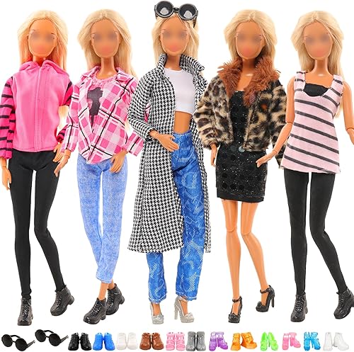 Miniatura 8 de ENOCHT 5 juegos de ropa de muñeca incluye chaquetas, ropa casual, tops y pantalones, 2 gafas, 5 tenis, 5 zapatos para muñecas de 11.5 pulgadas, ropa