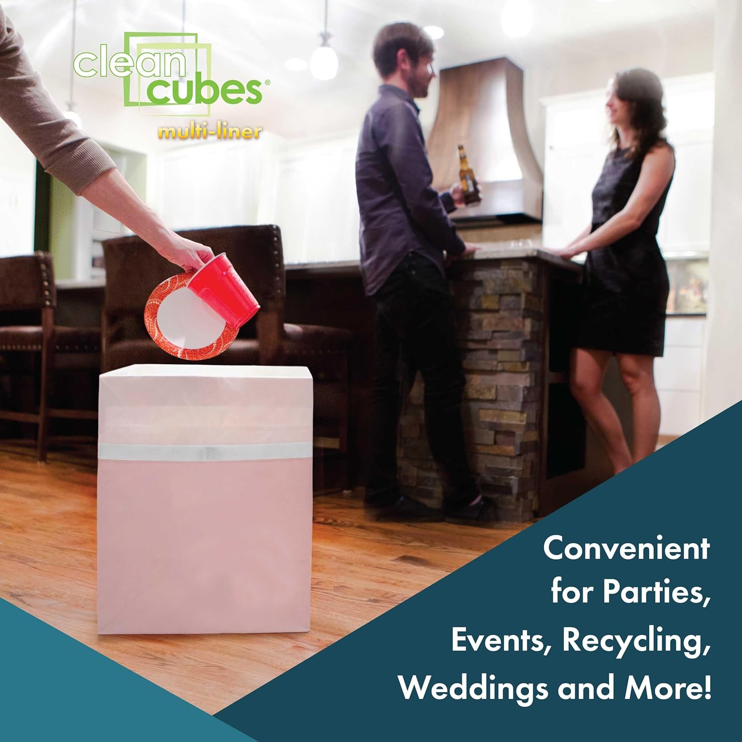 Clean Cubes 13 Gallon Disposable Pop-Up Trash Cans (3-Pack, Multi-Liner) with Fitted Bags – Foldable Garbage & Recycling Bins for Parties, Events & Kitchen (Pink, 17" H x 13.5" W x 10" D)