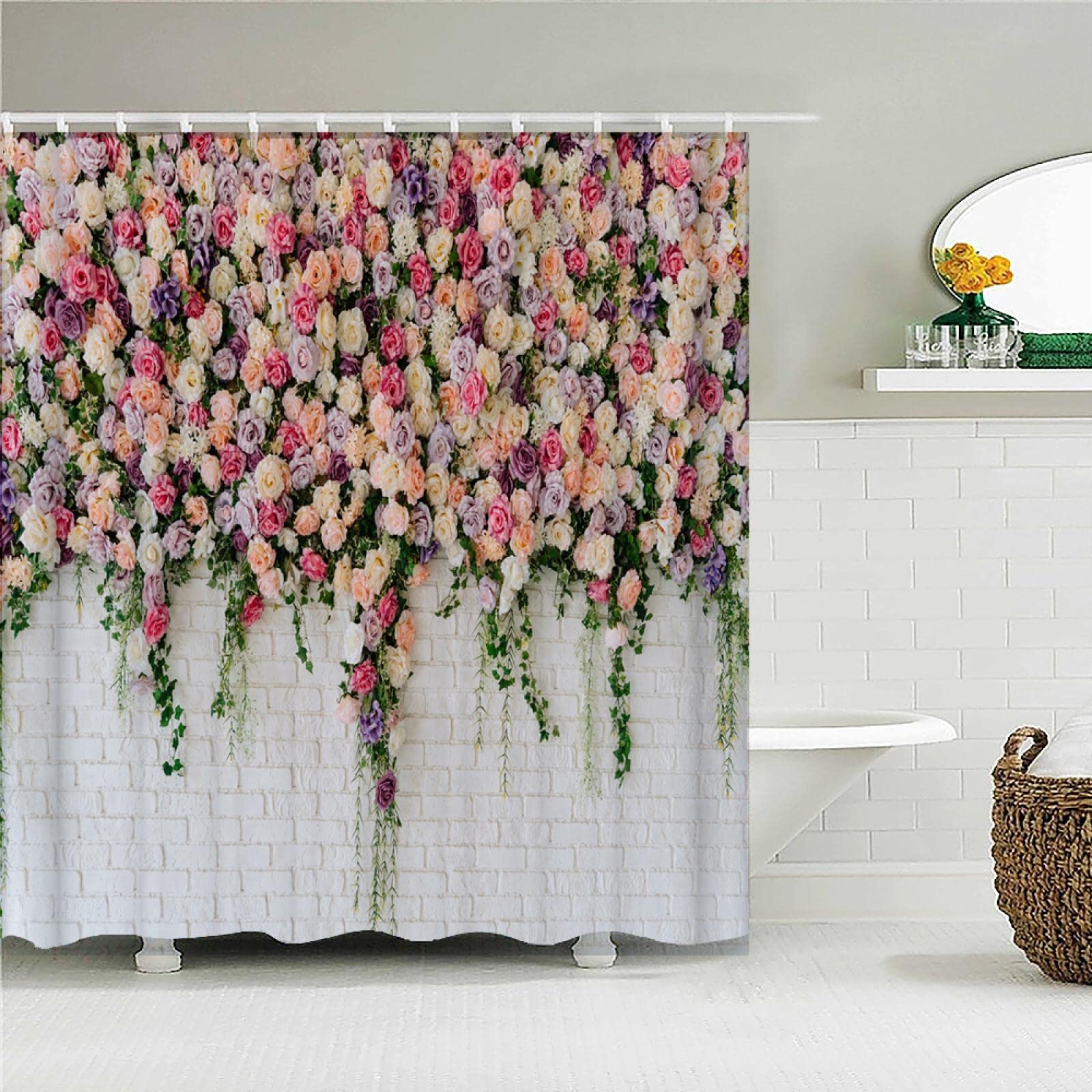 Tenda Doccia Con Farfalle Colorate E Motivo Floreale – 183x183 Cm, Poliestere Impermeabile, Set Con 12 Ganci Per Bagno