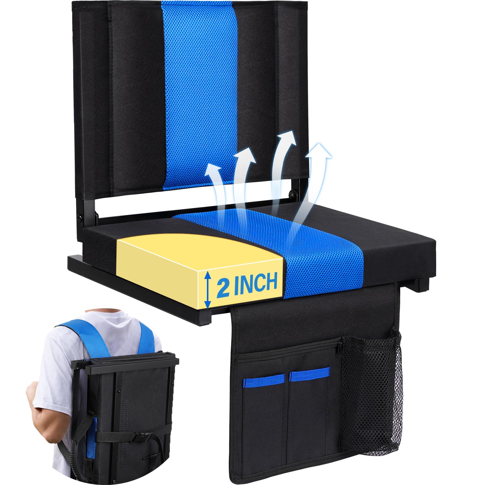 Stadium Seat,Portable Stadium seat Cushion with Back Support,Padded Folding Comfort Stadium Chair with Shoulder Strap,Bleacher Chairs Perfect for Sports Events
