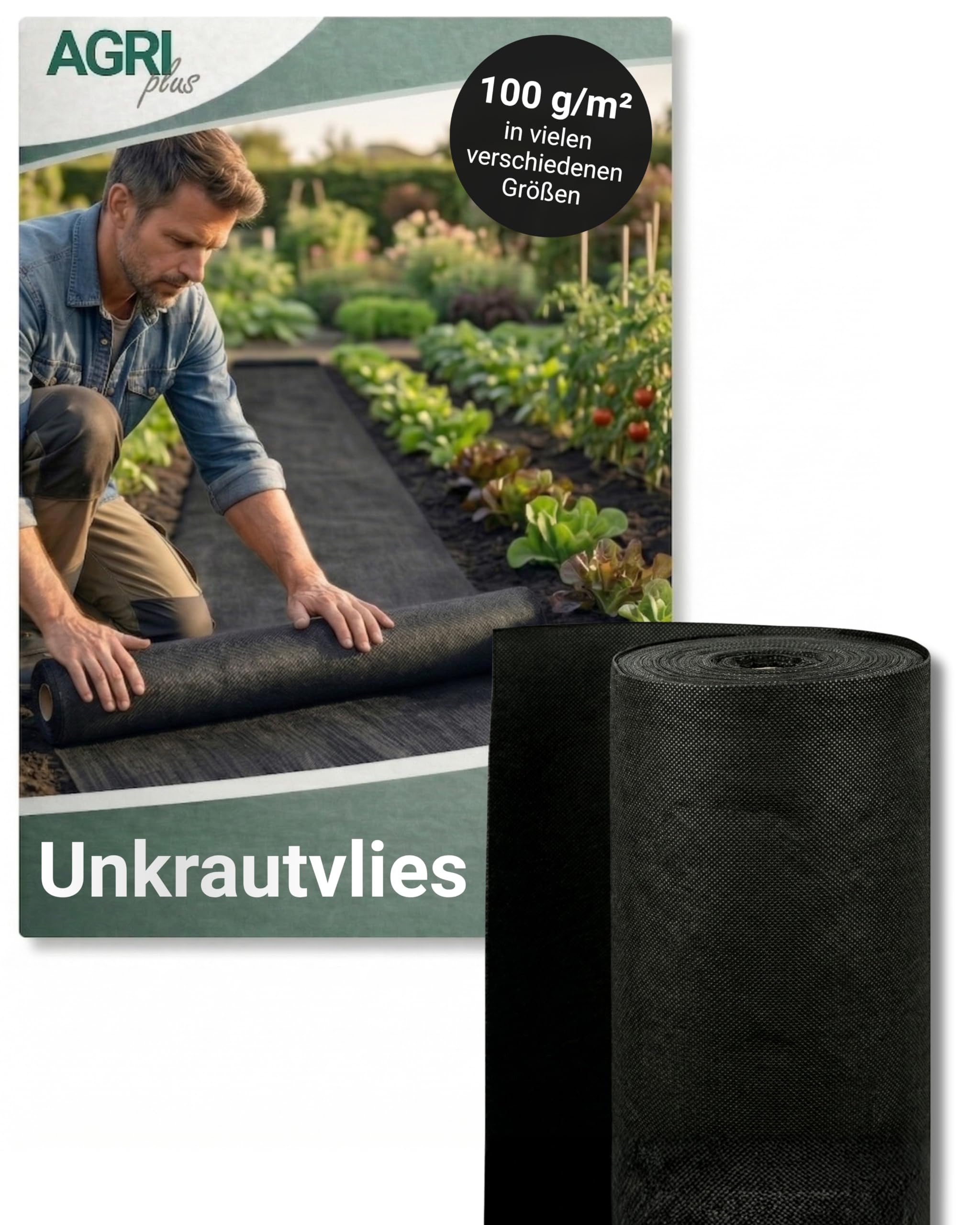 AGRIplus Unkrautvlies 100 g/m² I 1,2 x 25 m I Verschiedene Maße I UV-beständig & reißfest I Effektive Unkrautkontrolle, wasserdurchlässig & wärmespeichernd I Gartenfolie für Beete, Wege & Mulchflächen