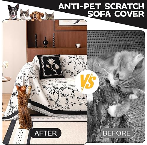 Miniatura 111 de HANDONTIME fundas de sofá beige para sofá, fundas boho de jacquard y corduroy para perros, funda de sofá de felpilla para perros, protector suave