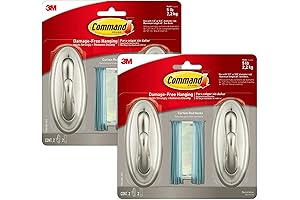 Command Adhesive Curtain Hooks for 1/2" or 5/8" Diameter Curtain Rods