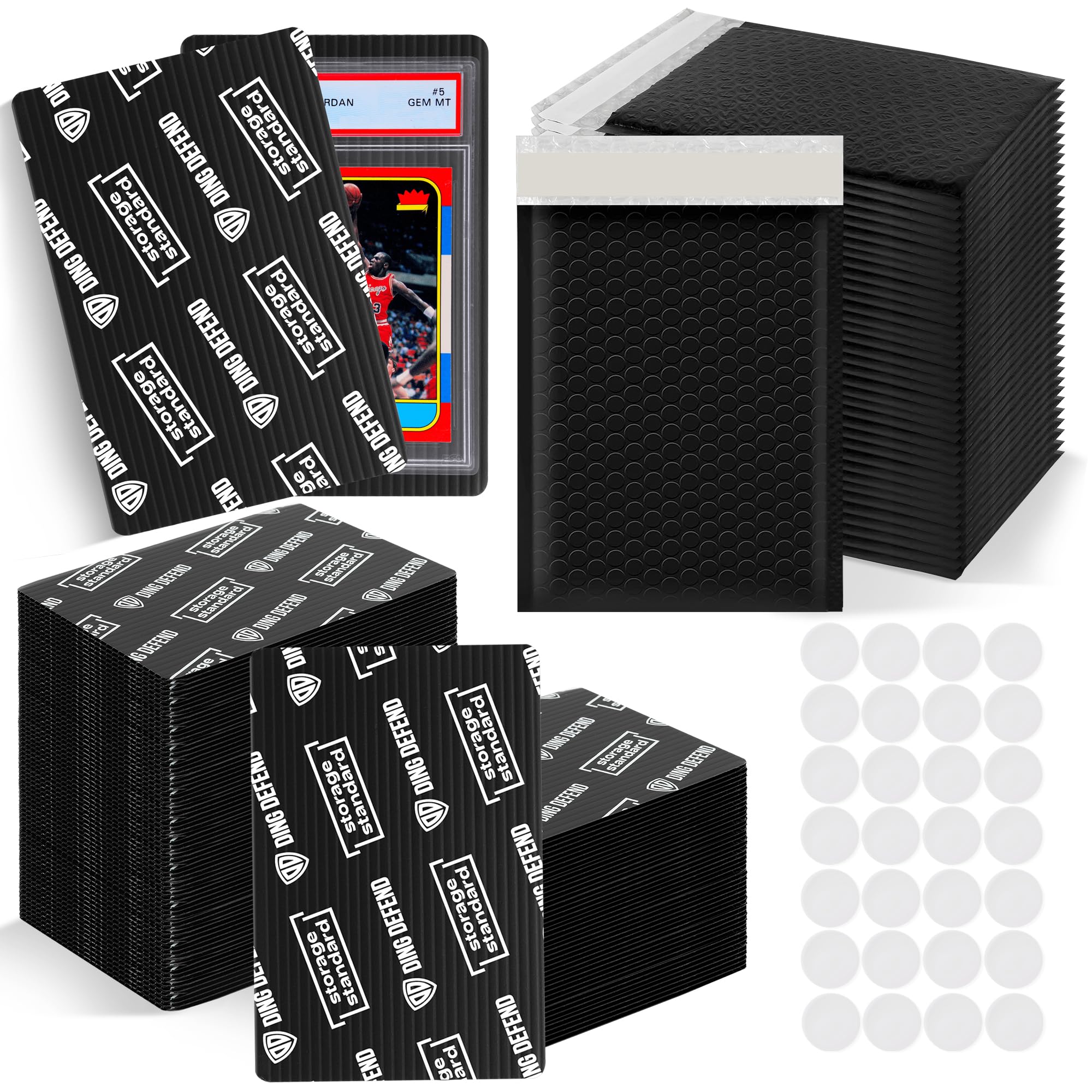Ding Defend Trading Card Shipping Kit - Includes 110 4’’ x 6’’ Protectors, 55 Envelope Bubble Mailers, 240 Tape Seals for Slabs & Collectible Cards -