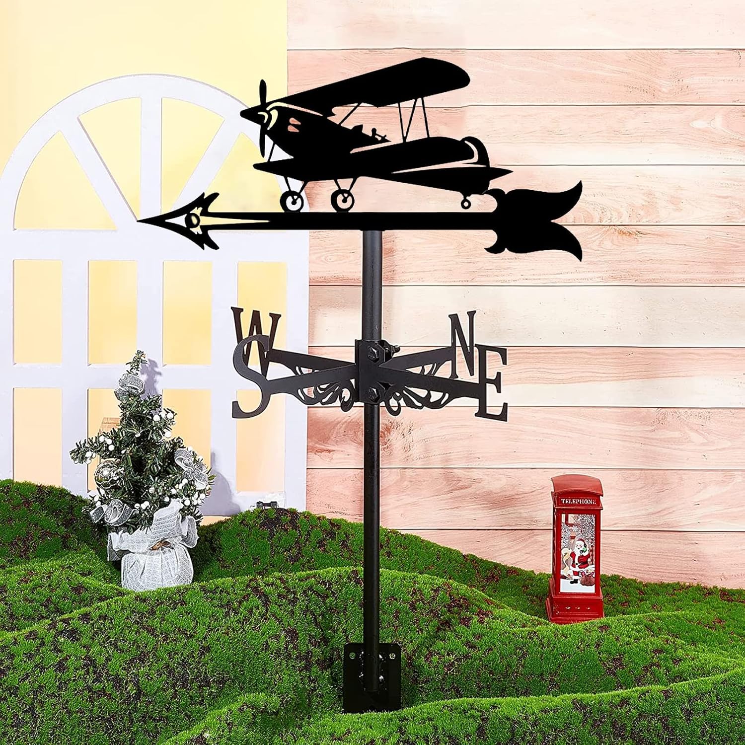 Airplane Weathervane - Retro Fighter Aircraft Roof Mount Wind Direction Indicator - Stainless Steel Home Decor