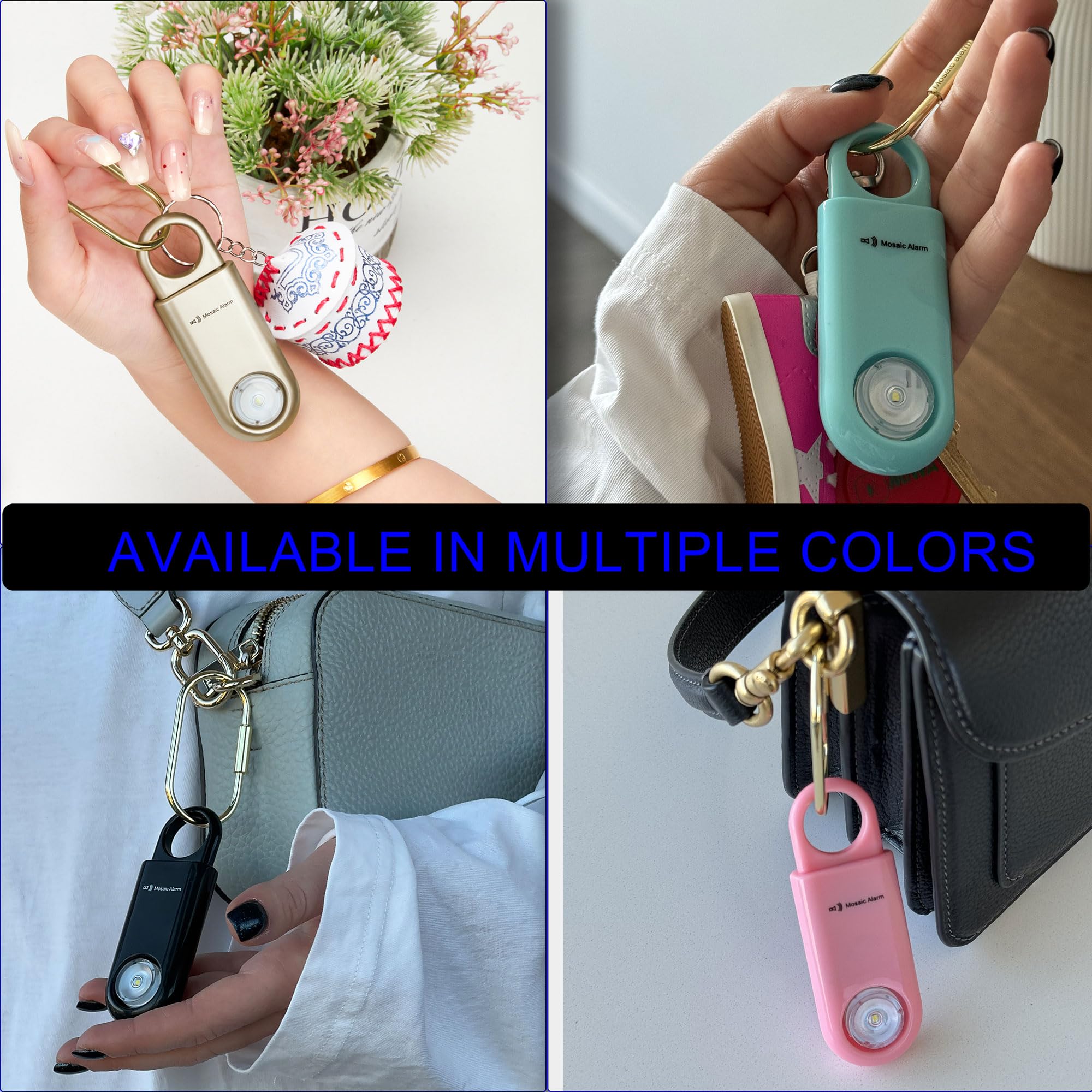 Luz estroboscópica de alarma de seguridad personal de 130 dB. Alertas de emergencia SOS de sonido fuerte con mosquetón. Llavero sirena de autodefensa para mujeres, ancianos, niños, corredores
